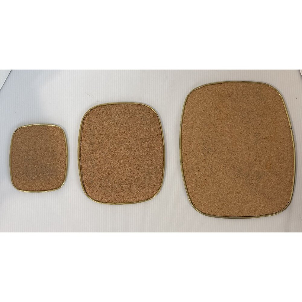 Asian Bird Floral Trivet Set of 3 Golden Serving Coaster w/Cork Back Vintage - Picture 5 of 13